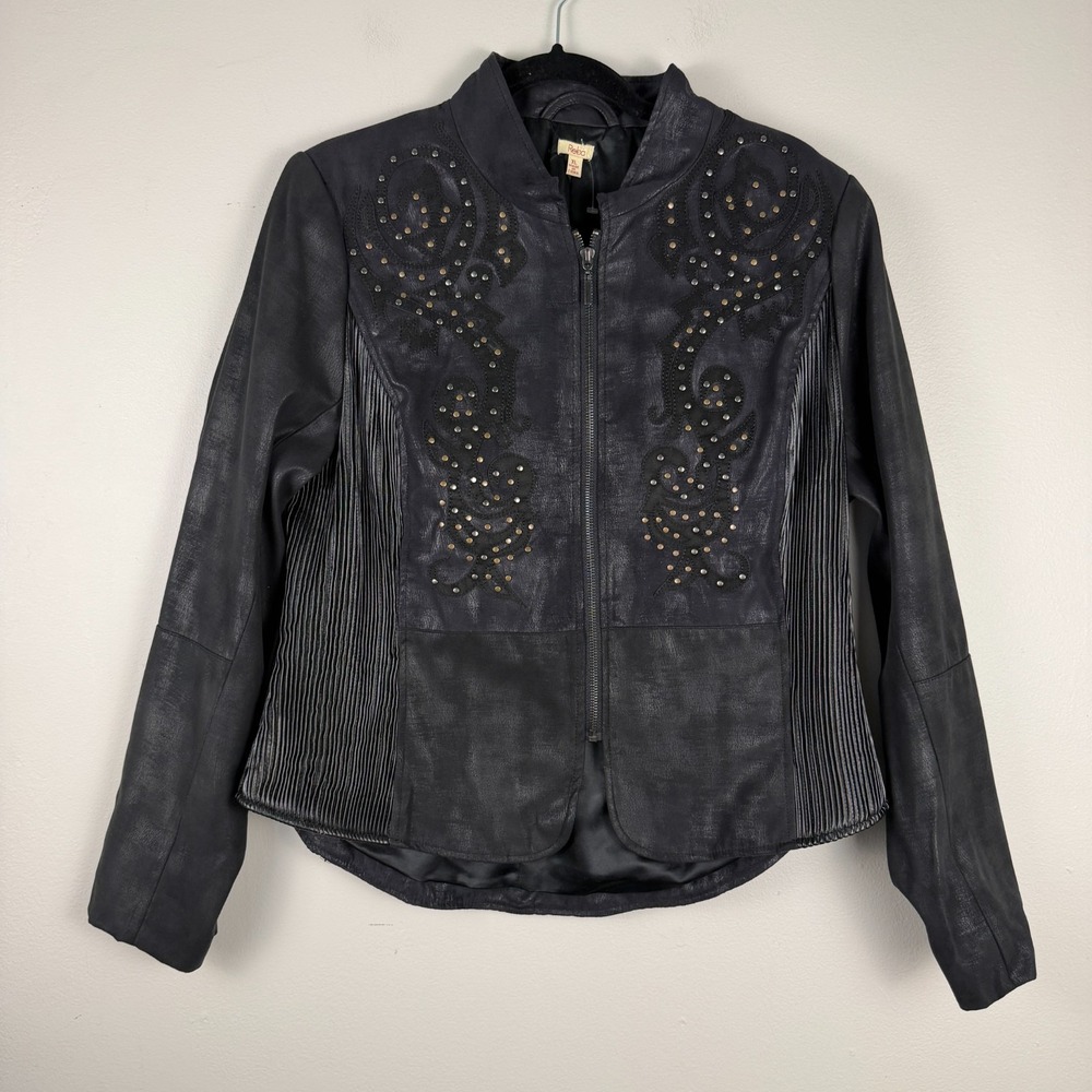 Reba Faux Leather Jacket Women's XL Black Studded Western Biker Full Zip Classic